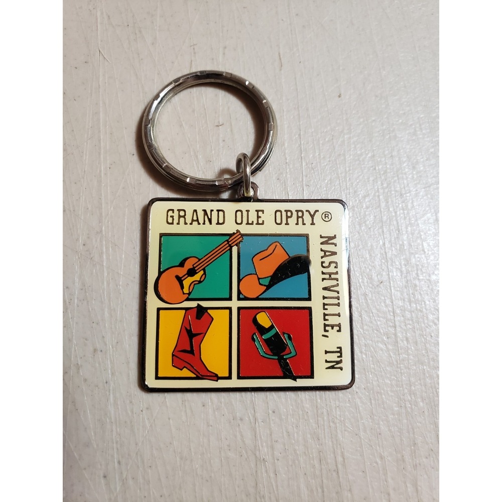 Vintage Grand Ole Opry Keychain Nashville Tennessee 4 Panel Design Silver Tone